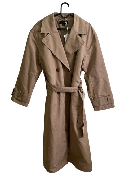 Zara Long Trench Coat Taupe Brown Size M Double Breasted Belted Sustainable NWT - Picture 3 of 11